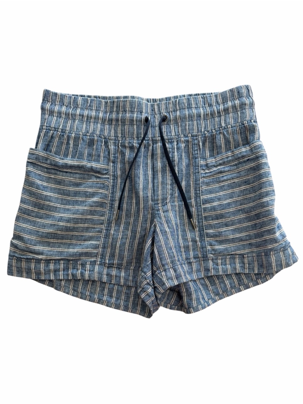Athleta Cabo Blue Striped Linen Pull-On Shorts
